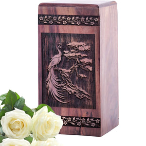 Large Wooden Peacock Cremation Urn for Memorial Ashes keepsake