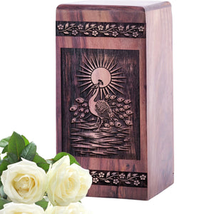 Unique Large Wooden Peacock Memorial Urn for Human Ashes