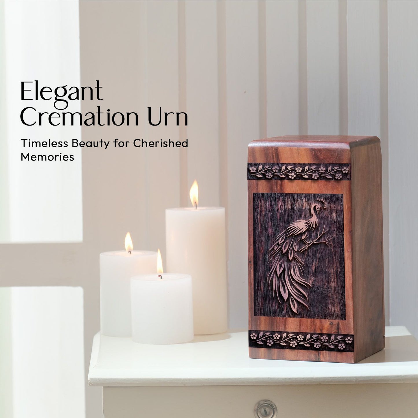 Decorative Wooden Peacock Memorial Urn for Cremation Ashes