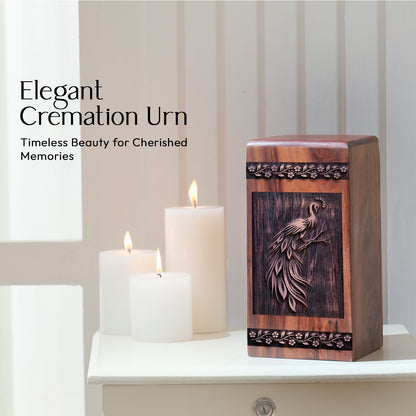 Decorative Wooden Peacock Memorial Urn for Cremation Ashes
