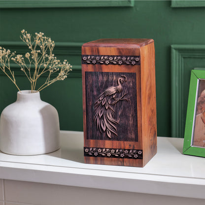 peacock Urn Size 14 Inch 14”(H) x 7.5”(W) x 7.5”(L)