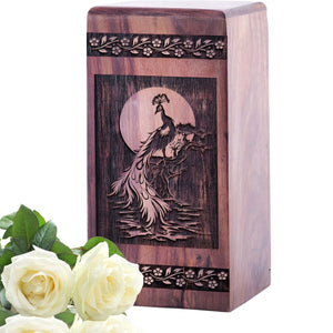 Large Wooden Peacock Cremation Urn for AdultAshes