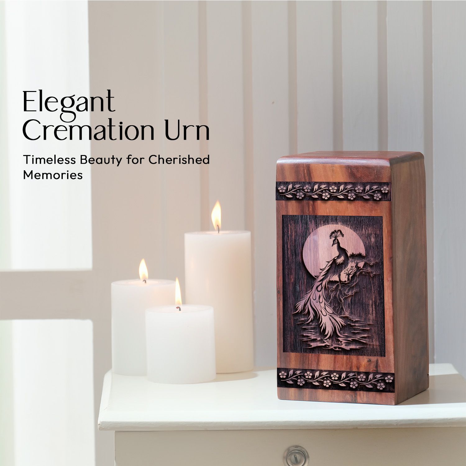 Large Wooden Peacock Cremation Urn for AdultAshes