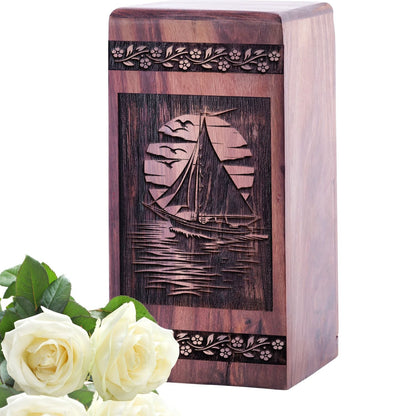 Beautiful Wooden Sailboat Memorial Urn for AdultAshes