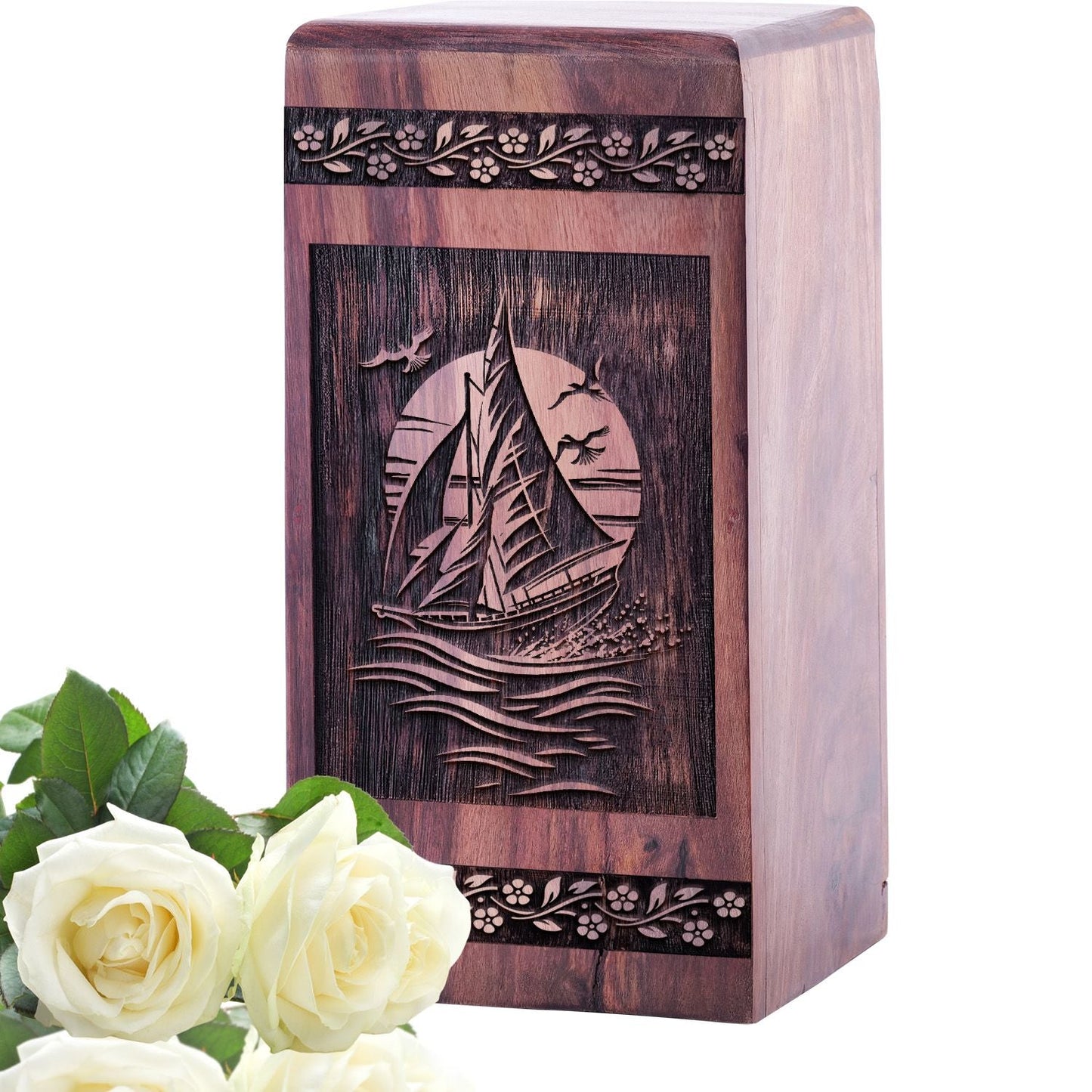 Large Wooden Sailboat Funeral Urn for Memorial Ashes