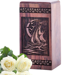 Handmade Wooden Sailboat Keepsake Urn for Human Ashes