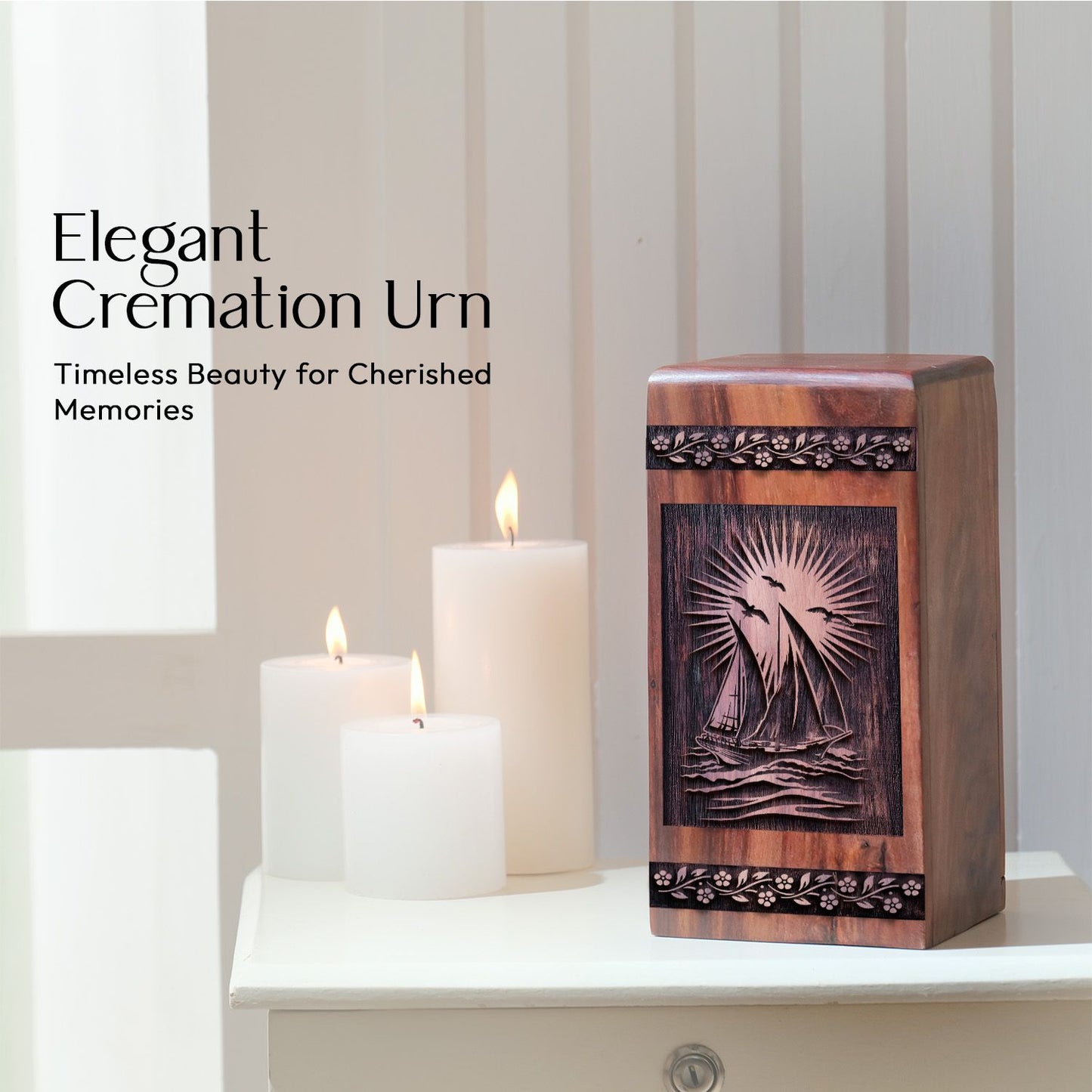 Medium Wooden Sailboat Funeral Urn for Human Cremation Ashes