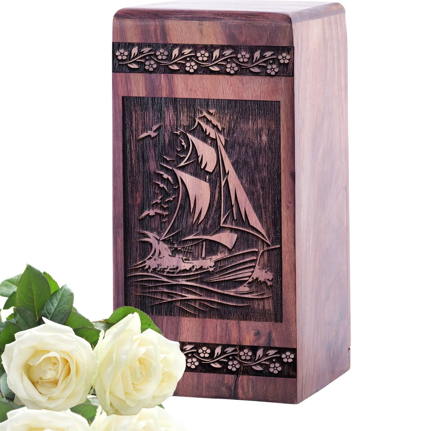 Handmade Wooden Sailboat Cremation Urn for Memorial Ashes