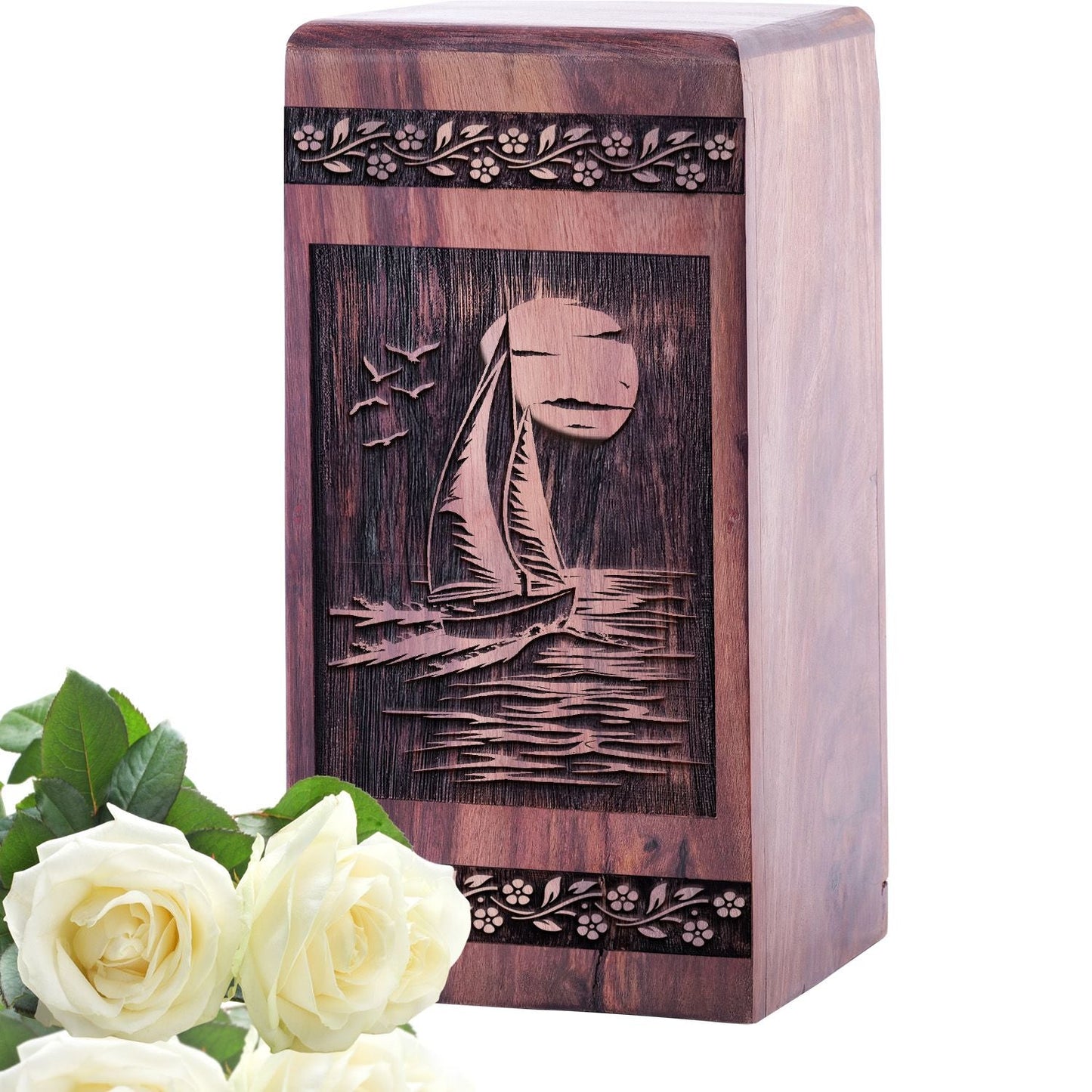 Medium Wooden Sailboat Urn for Human Cremation Ashes Keepsake