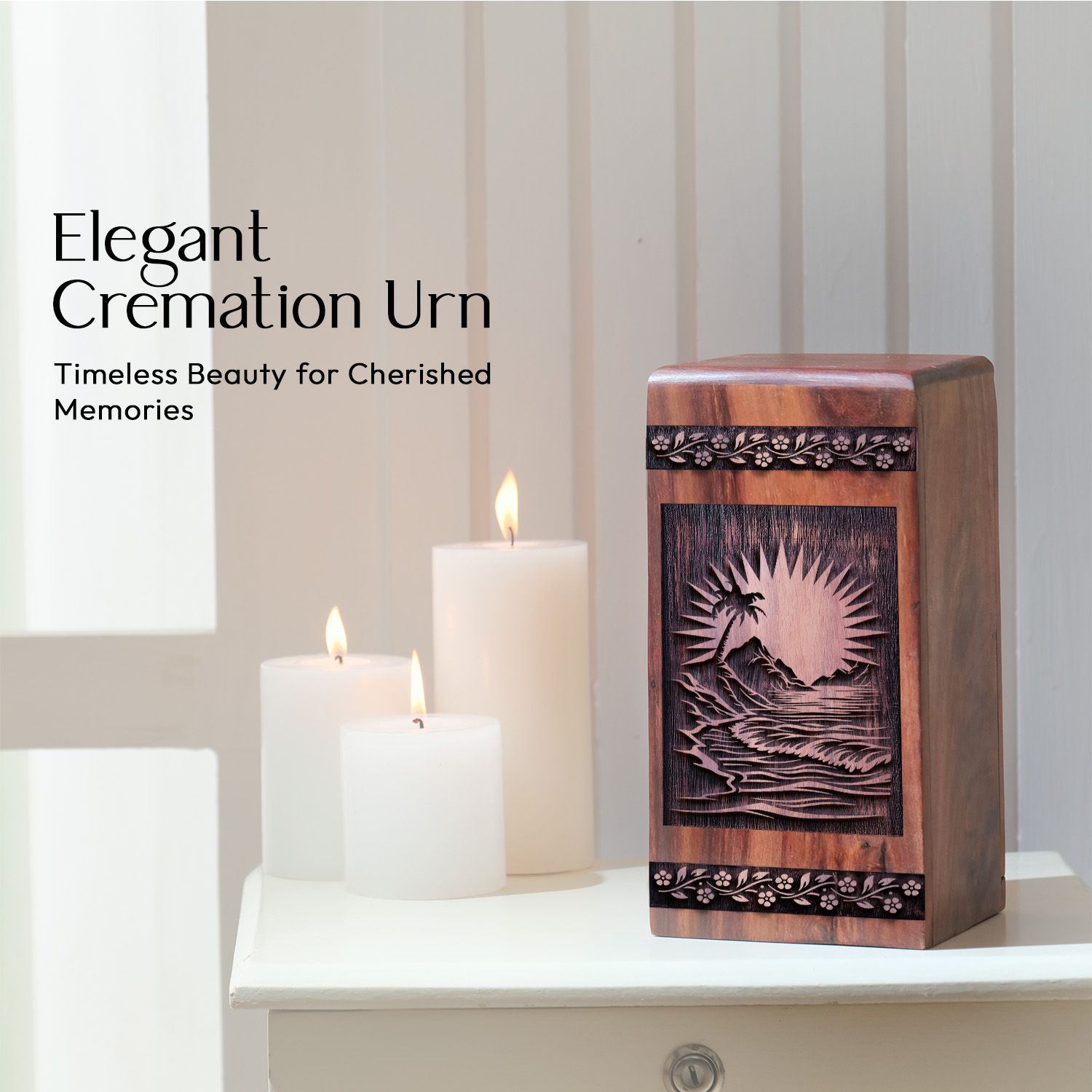 Medium Wooden Sunset Beach Urn for Cremation Ashes Memorial