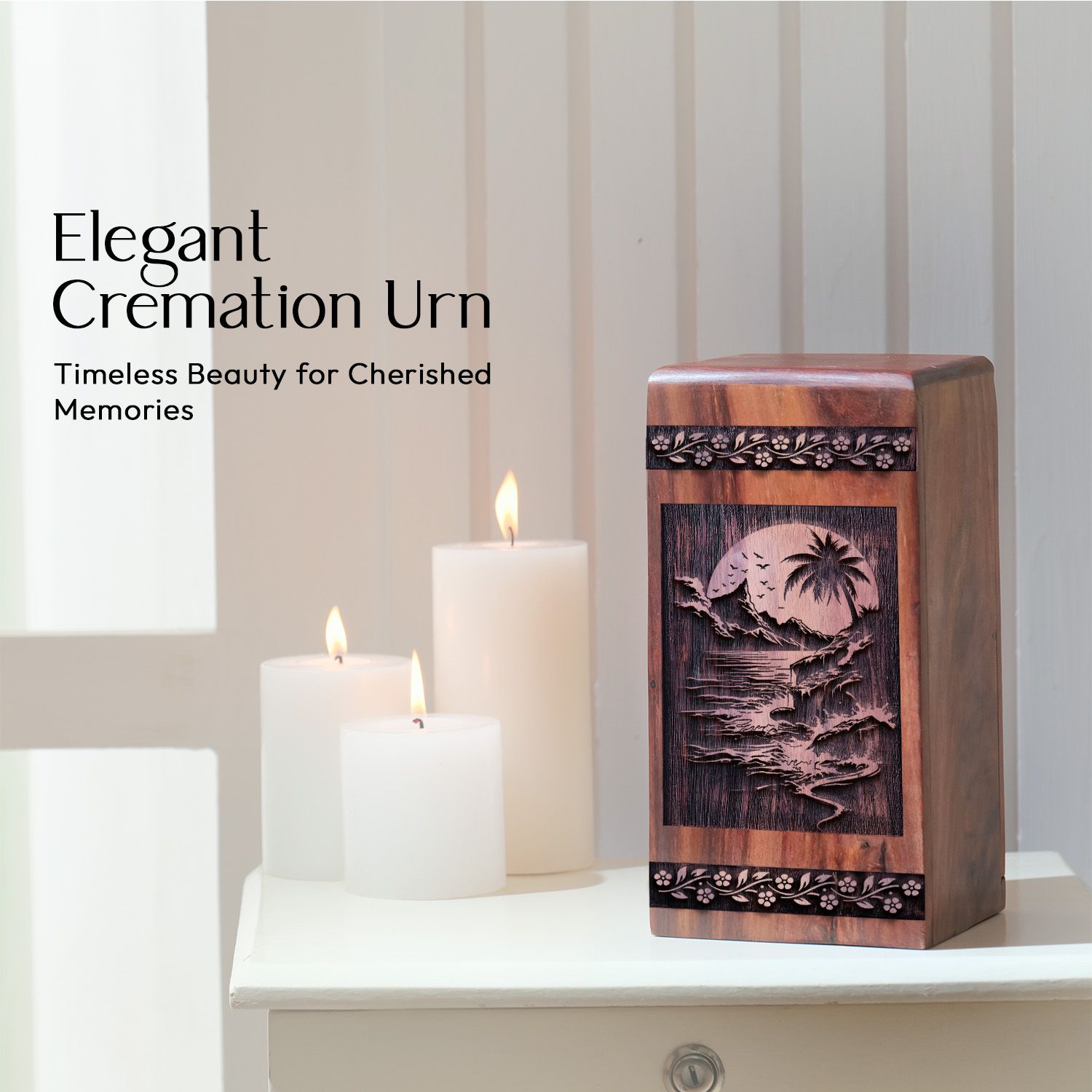 Large Wooden Sunset Beach Funeral Urn for Human Cremation