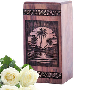 Handmade Wooden Sunset Beach Urn for AdultCremation Ashes