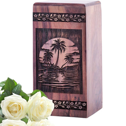 Handmade Wooden Sunset Beach Urn for AdultCremation Ashes