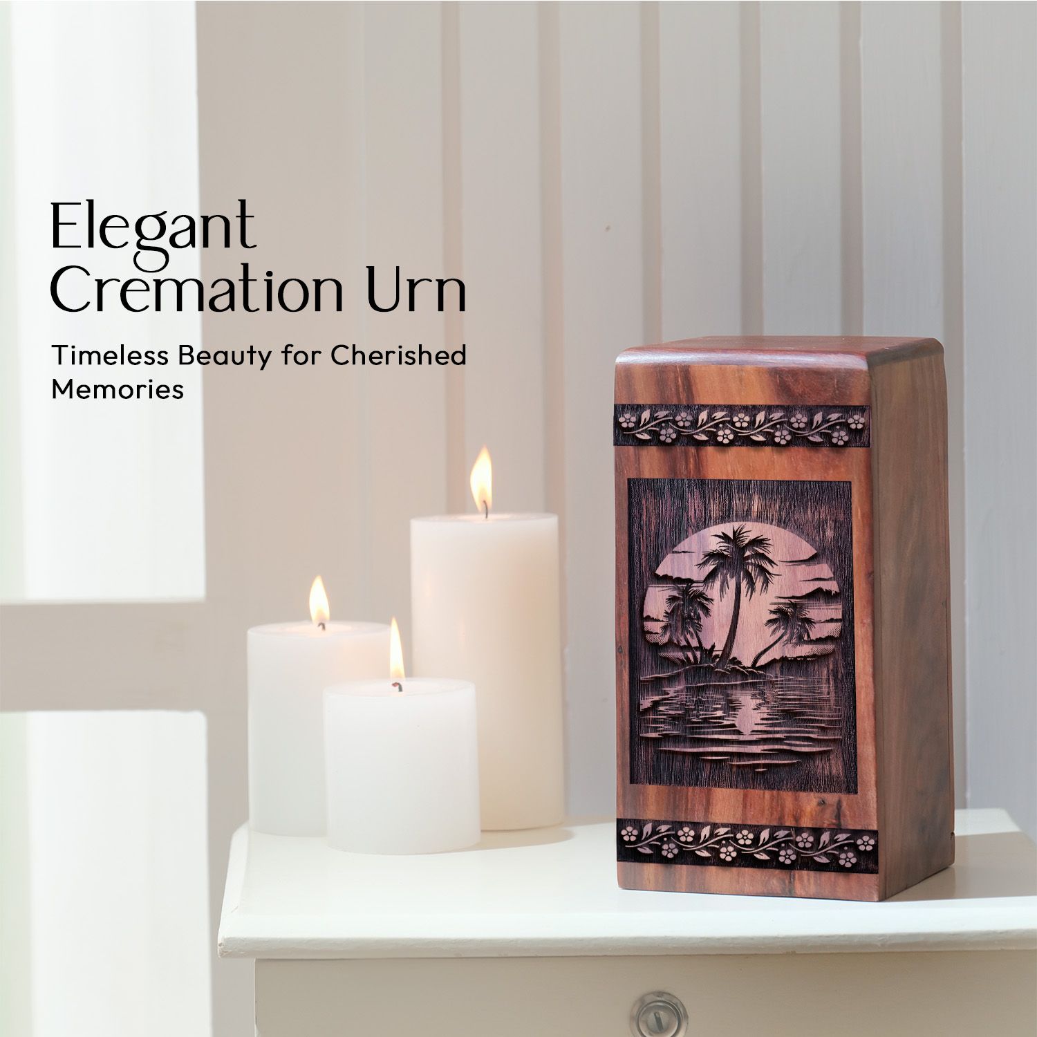 Handmade Wooden Sunset Beach Urn for AdultCremation Ashes