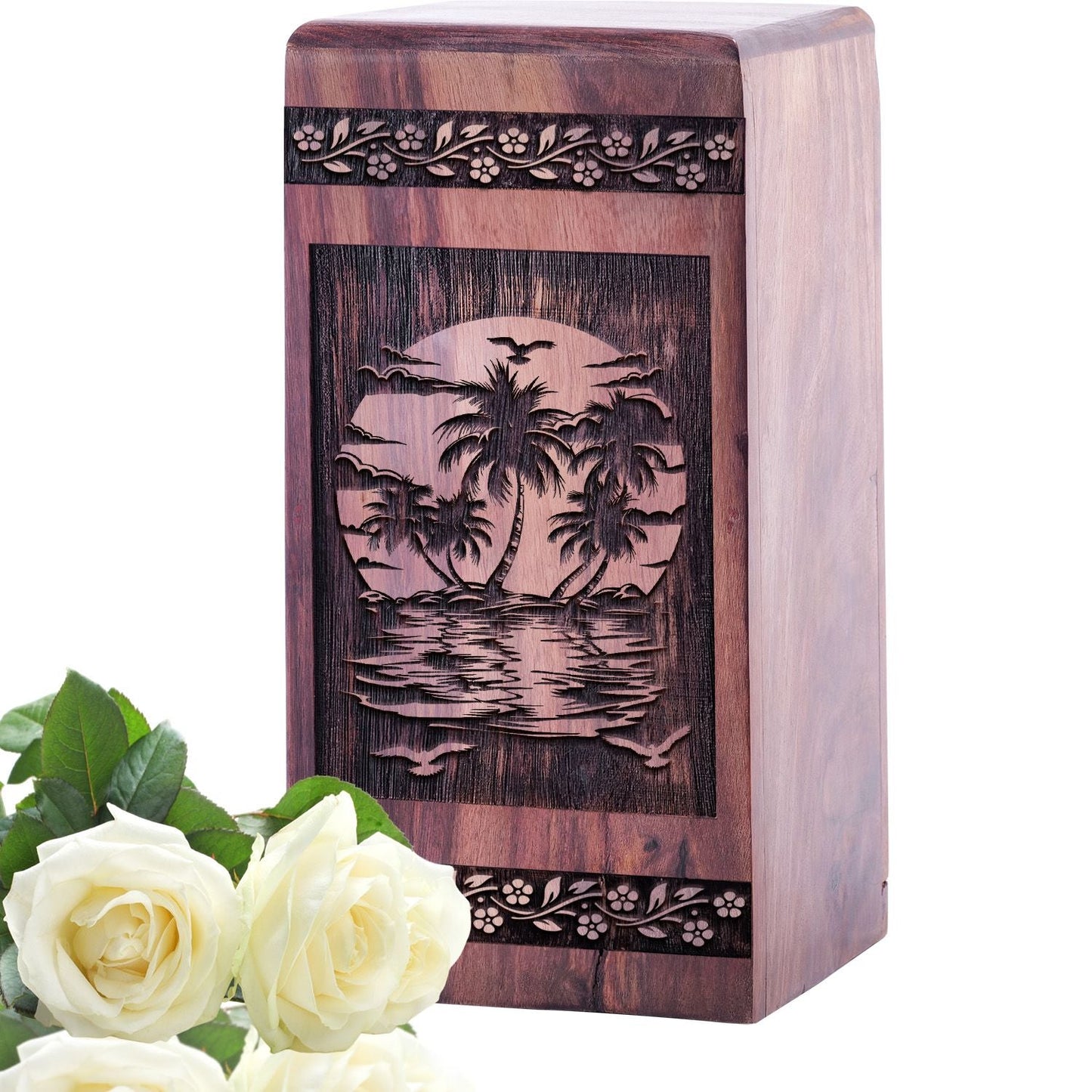 Large Wooden Sunset Beach Cremation Urn for Memorial Ashes keepsake