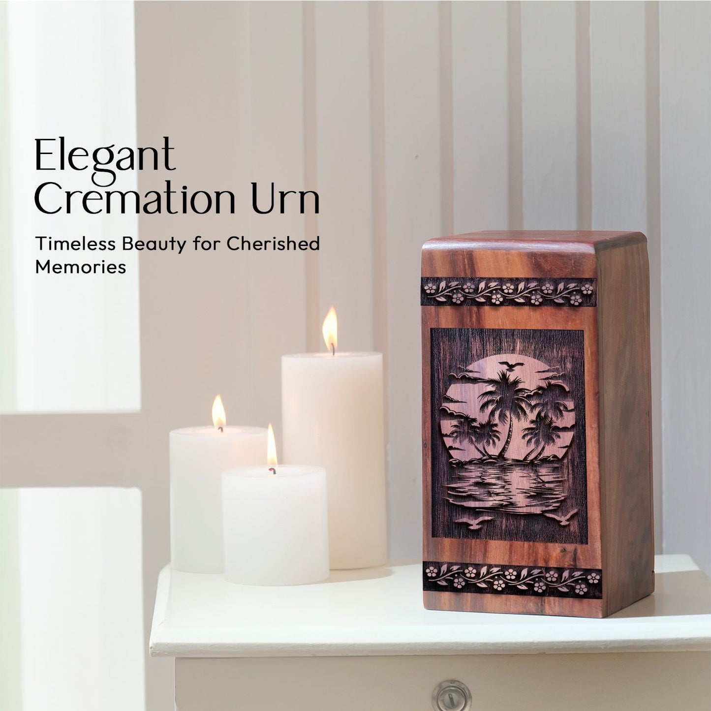 Large Wooden Sunset Beach Cremation Urn for Memorial Ashes keepsake