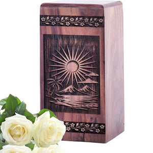 Large Wooden Sunset Beach Memorial Urn for Human Cremation Box