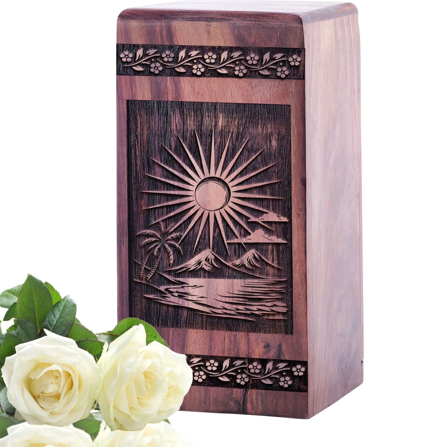 Large Wooden Sunset Beach Memorial Urn for Human Cremation Box
