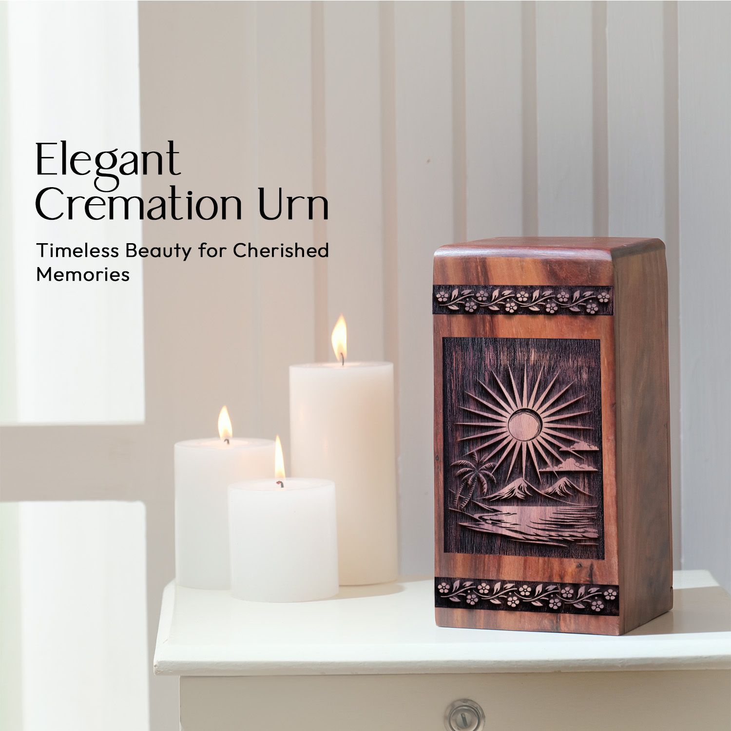 Large Wooden Sunset Beach Memorial Urn for Human Cremation Box