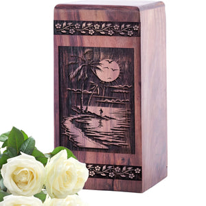 Unique Large Wooden Sunset Beach Memorial Urn for Human Ashes