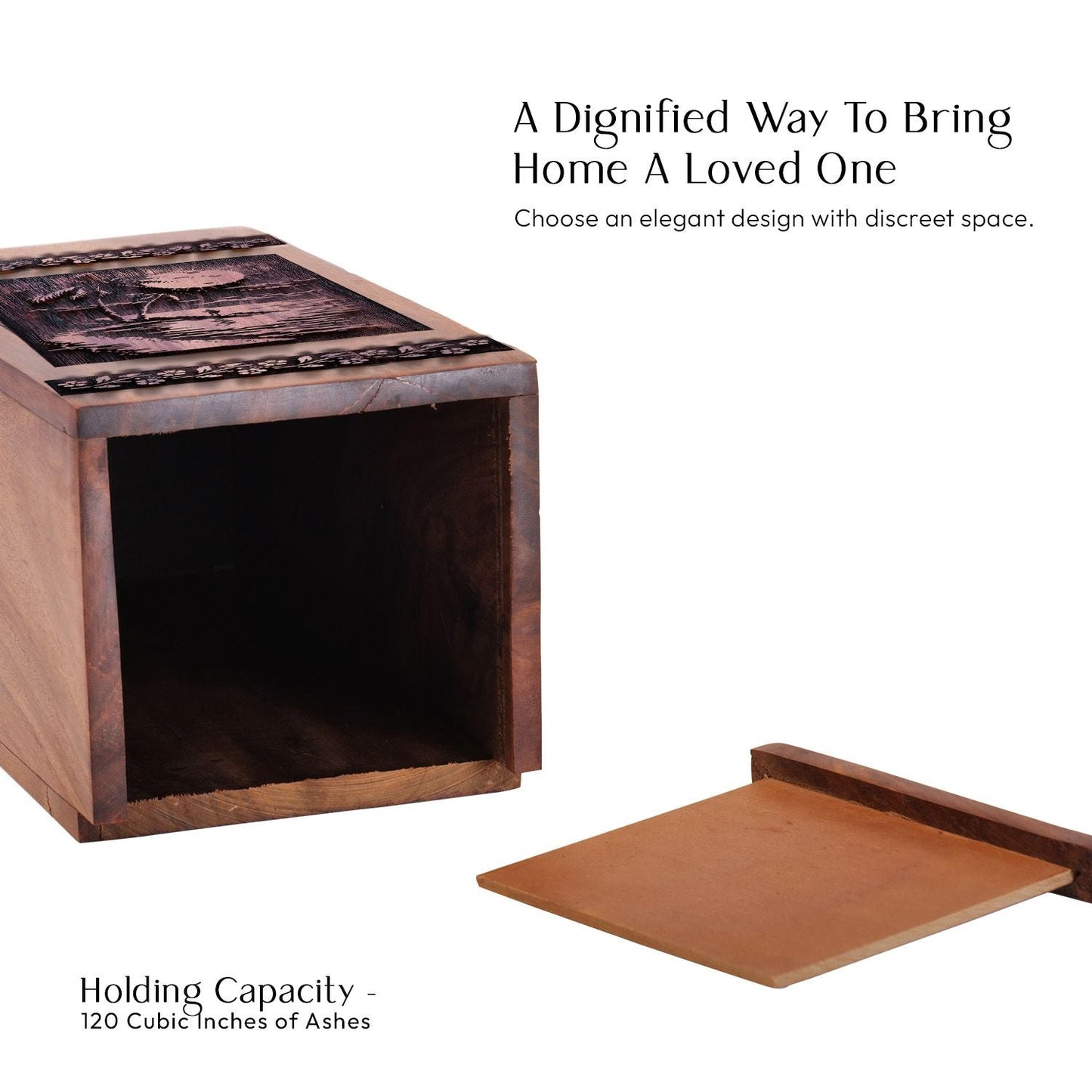 Unique Large Wooden Sunset Beach Memorial Urn for Human Ashes