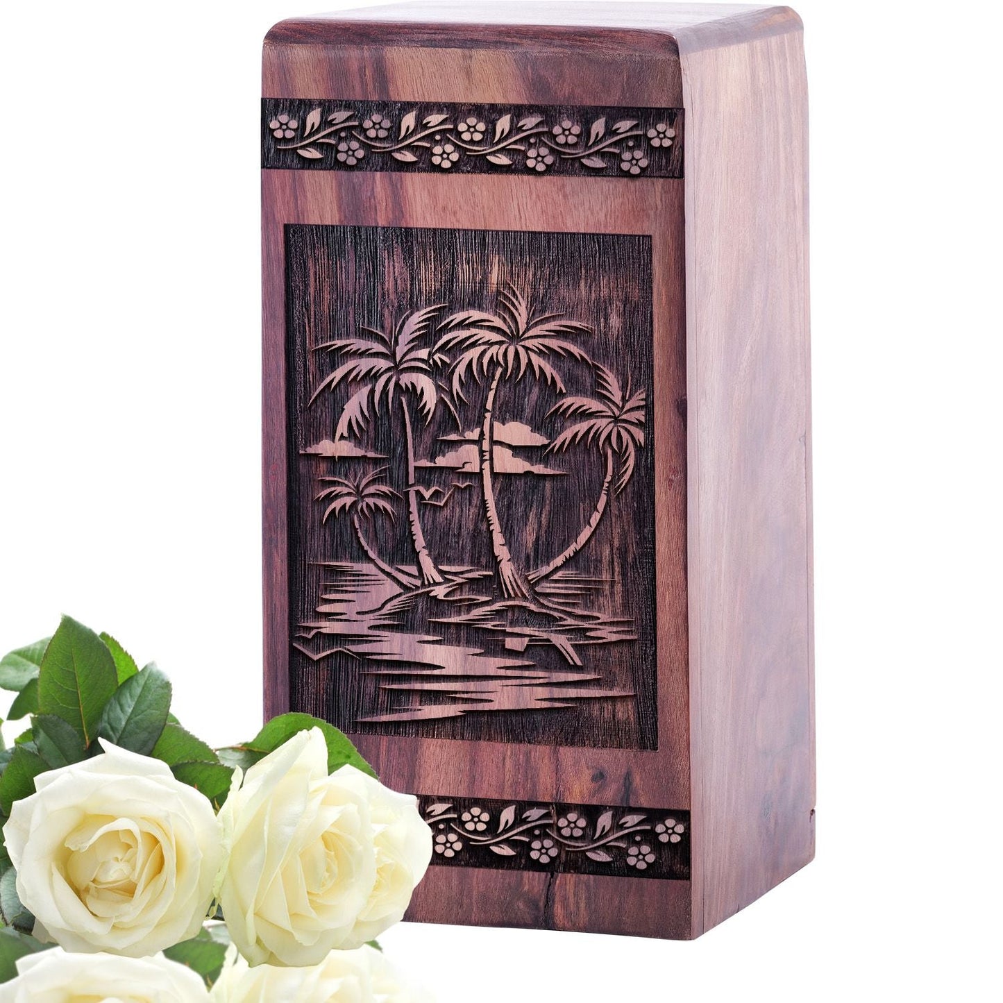 Medium Wooden Sunset Beach Funeral Urn for Ashes Box