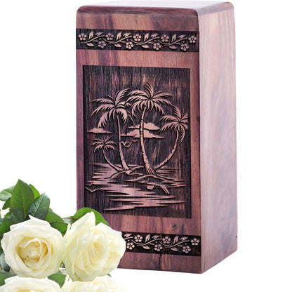 Medium Wooden Sunset Beach Funeral Urn for Ashes Box