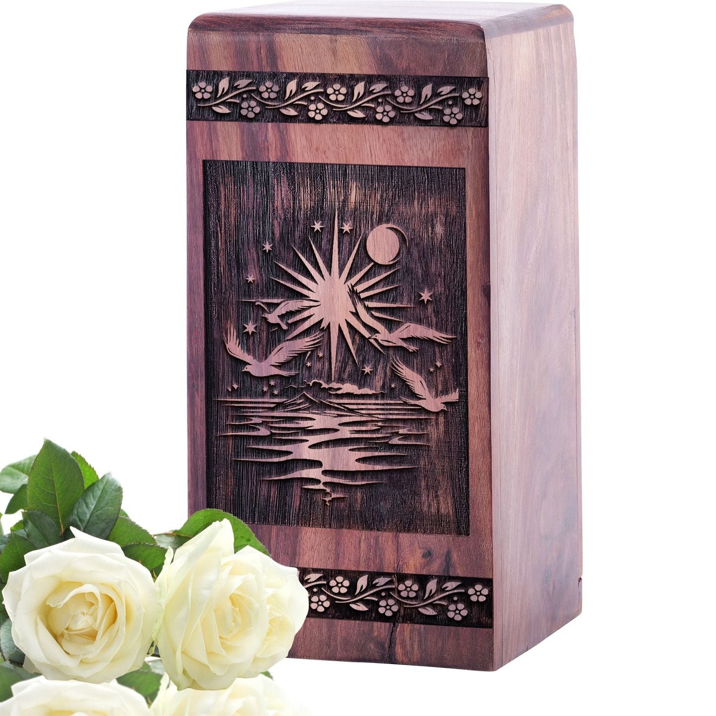 Large Wooden Sunset Beach Cremation Urn for AdultAshes