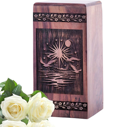 Large Wooden Sunset Beach Cremation Urn for AdultAshes