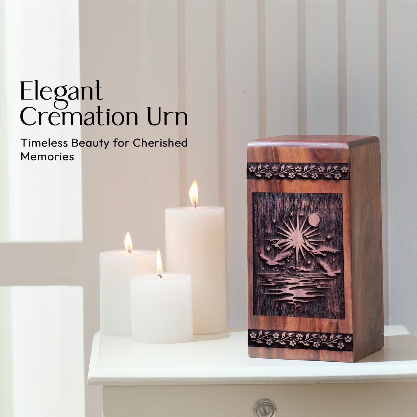 Large Wooden Sunset Beach Cremation Urn for AdultAshes