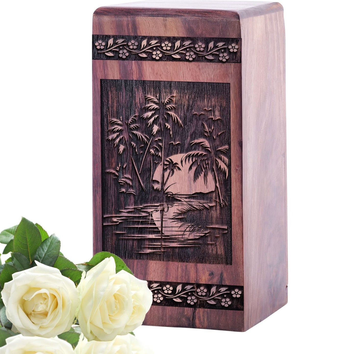 Small Wooden Sunset Beach Keepsake Urn for Memorial Ashes