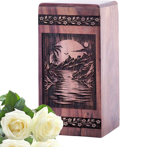 Large Wooden Sunset Beach Memorial Urn for Cremation Ashes Keepsake