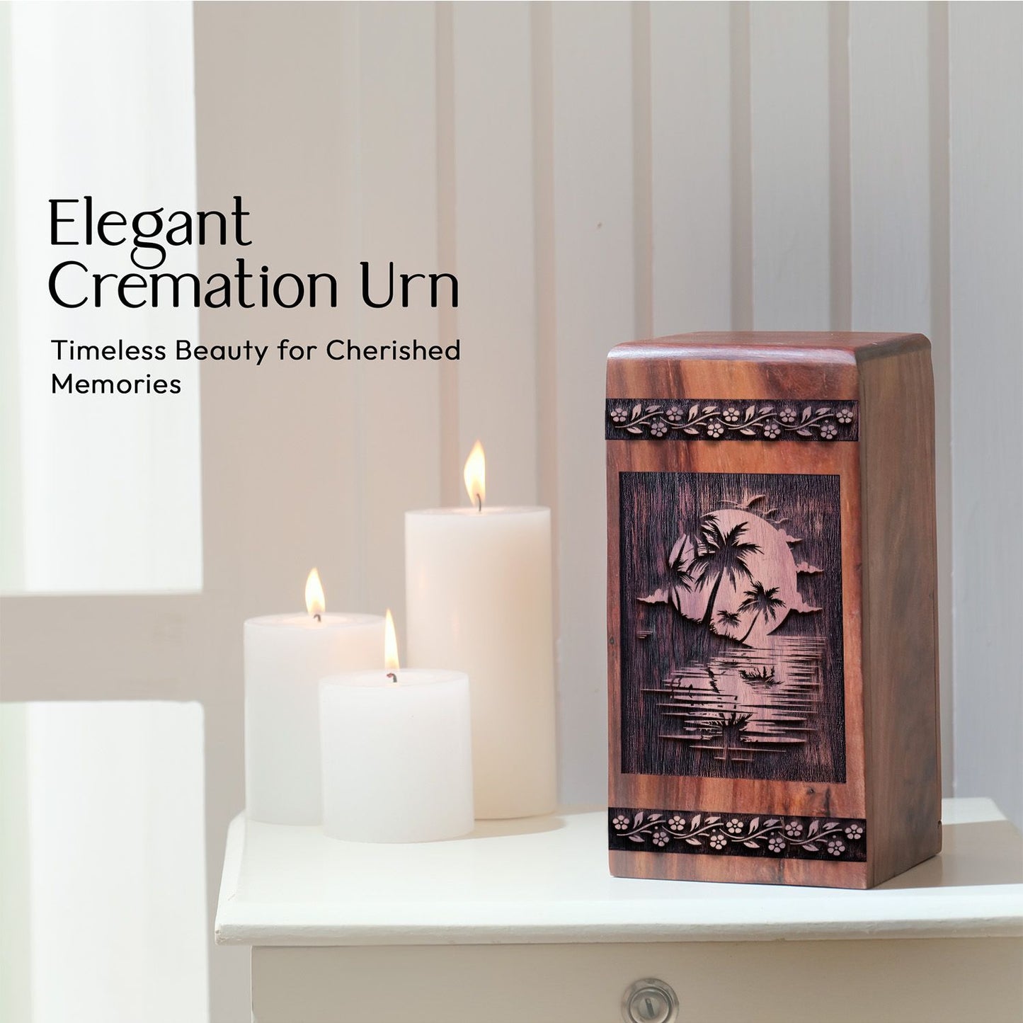 Large Wooden Sunset Beach Cremation Urn for cremated