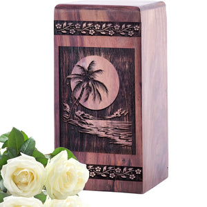 Small Wooden Sunset Beach Keepsake Urn for Cremation Ashes