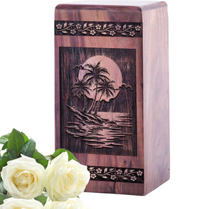 Decorative Wooden Sunset Beach Urn for AdultAshes