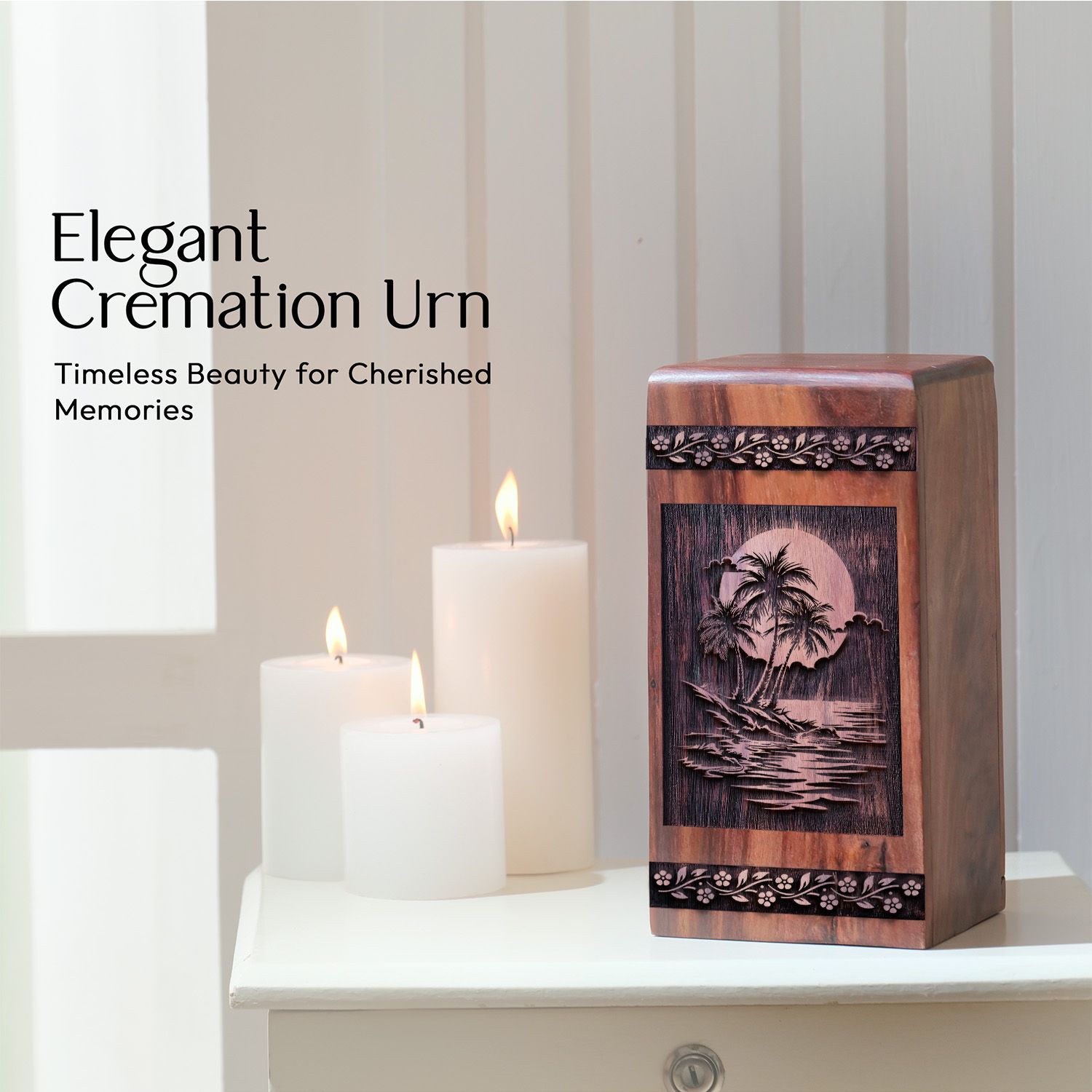 Decorative Wooden Sunset Beach Urn for AdultAshes