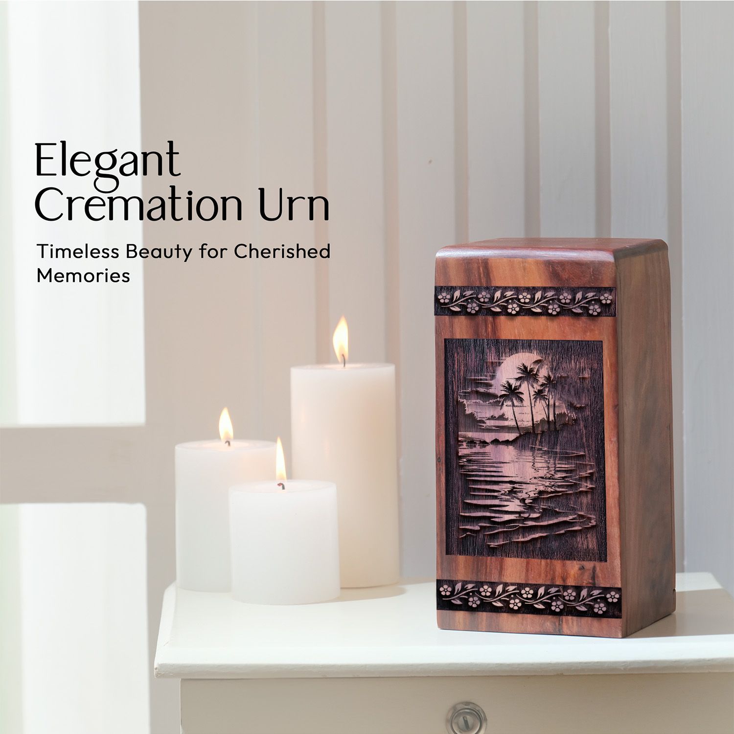 Large Wooden Sunset Beach Memorial Urn for AdultCremation Ashes