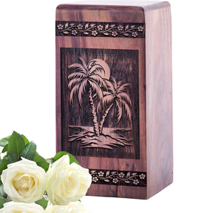 Decorative Wooden Sunset Beach Cremation Urn for Human Ashes