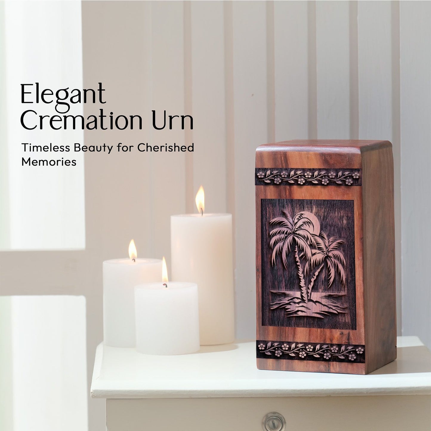 Decorative Wooden Sunset Beach Cremation Urn for Human Ashes