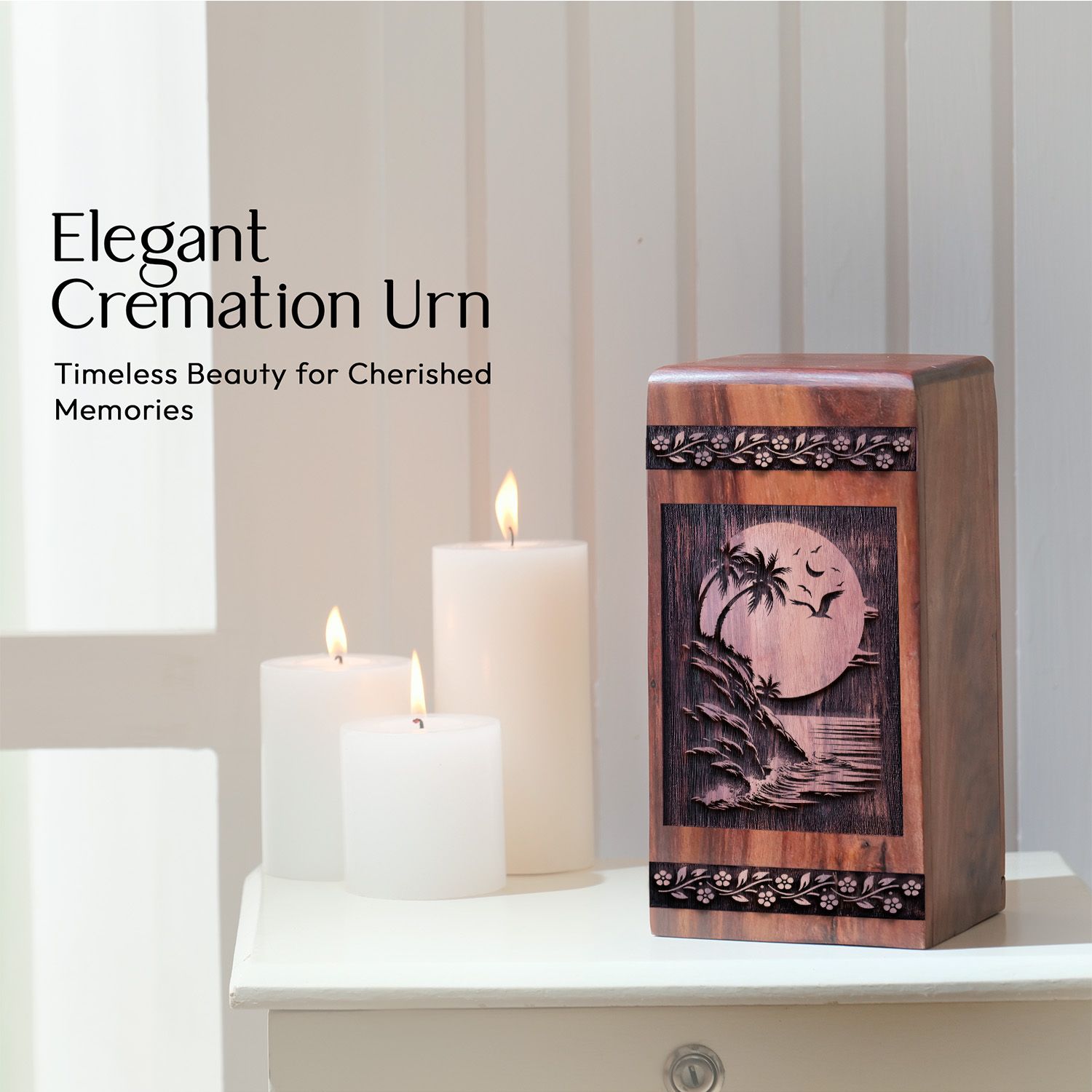 Sunset Beach Wood Cremation Urn for Adult Burial Urn