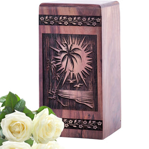 Wood Cremation Urn for Burial with Sunset Beach Memorial Urn