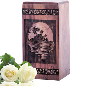 Unique Wooden Urn for Burial with Sunset Beach Keepsake Box
