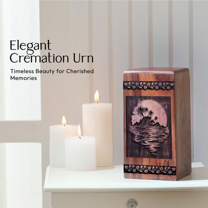 Unique Wooden Urn for Burial with Sunset Beach Keepsake Box