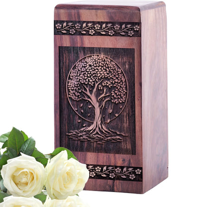 Unique Wood Cremation Urn for Adult Burial with Tree of Life Urn
