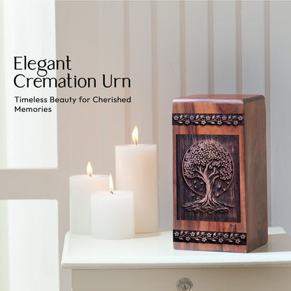 Unique Wood Cremation Urn for Adult Burial with Tree of Life Urn