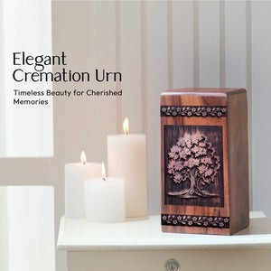 Tree of Life Handcrafted Wooden Cremation Urn for ashes