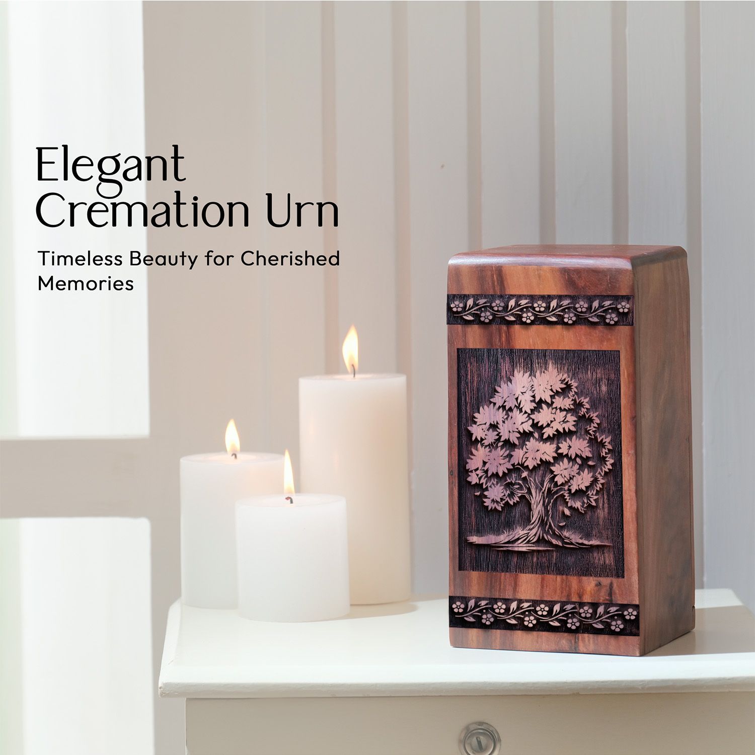 Tree of Life Handcrafted Wooden Cremation Urn for ashes