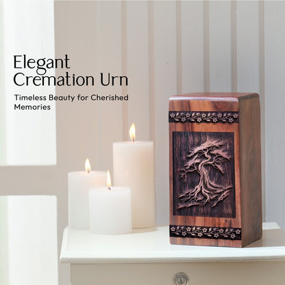 Wooden Urn for Cremation with Tree of Life for Memorial Urn