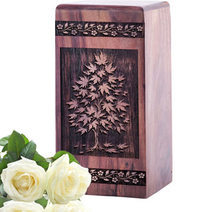Handcrafted Wood Cremation Urn with Maple Tree Urn for Ashes