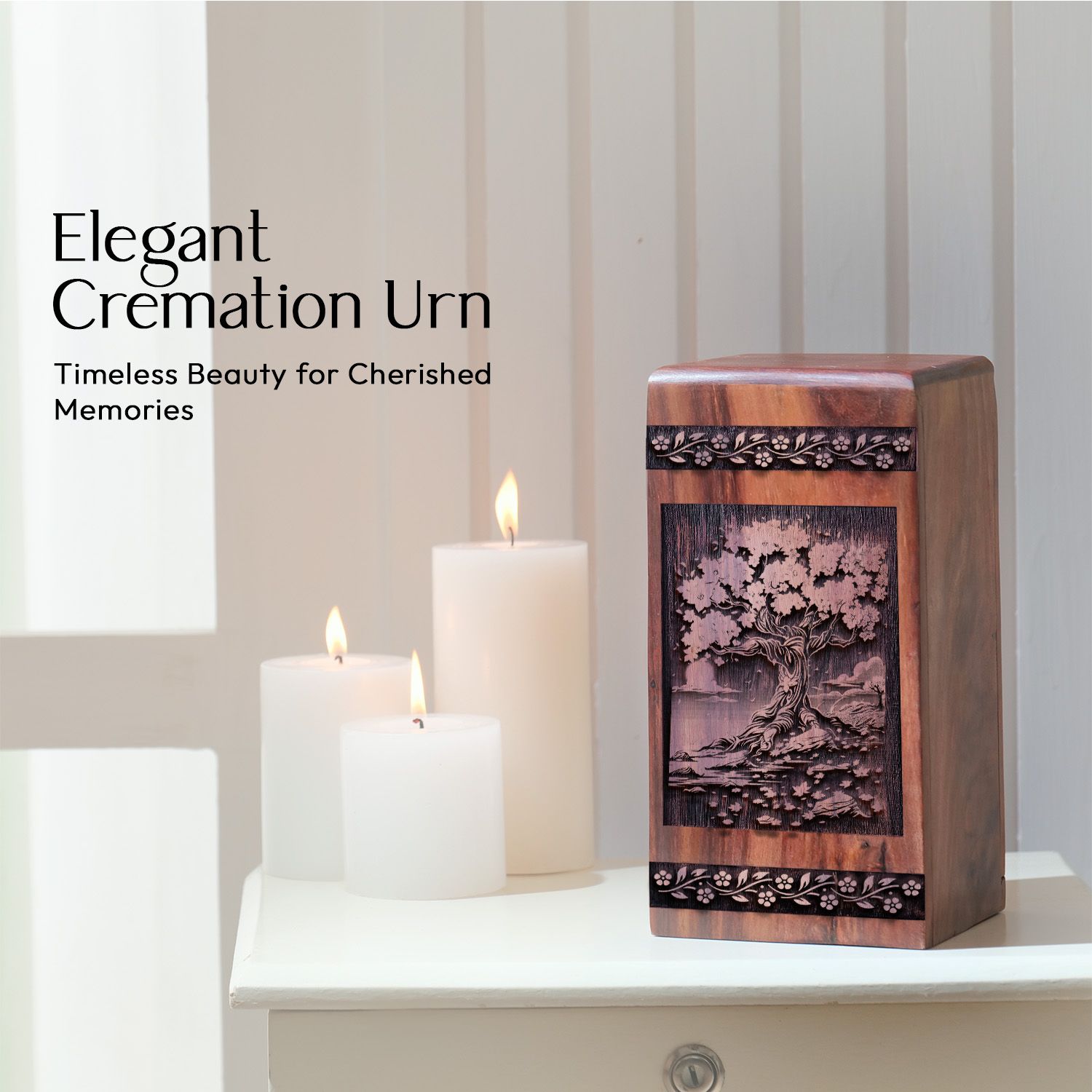 Beautiful Handmade Wooden Urn with Maple Tree for Burial Ashes